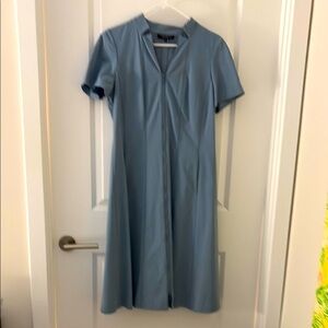 Lafayette 148 New York Blue A-Line Midi Dress with Mandarin Collar